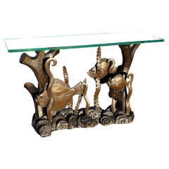 Tavolo consolle in bronzo acquatico restaurato di Phyllis Morris