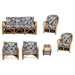 Restored Arch Arm Rattan Loung Chair and Sofa Living Room Set w/ Ottoman