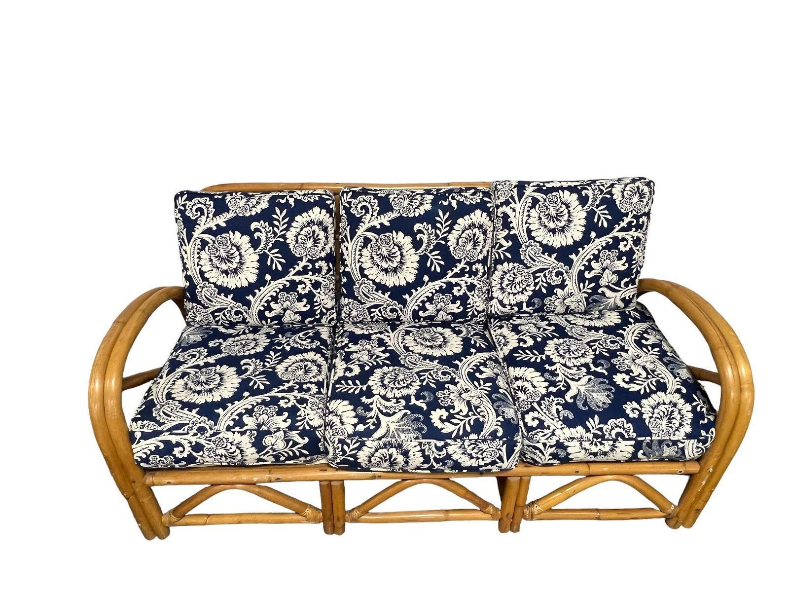 American Restored Arch Arm Rattan Loung Chair & Sofa Living Room Set w/ Ottoman