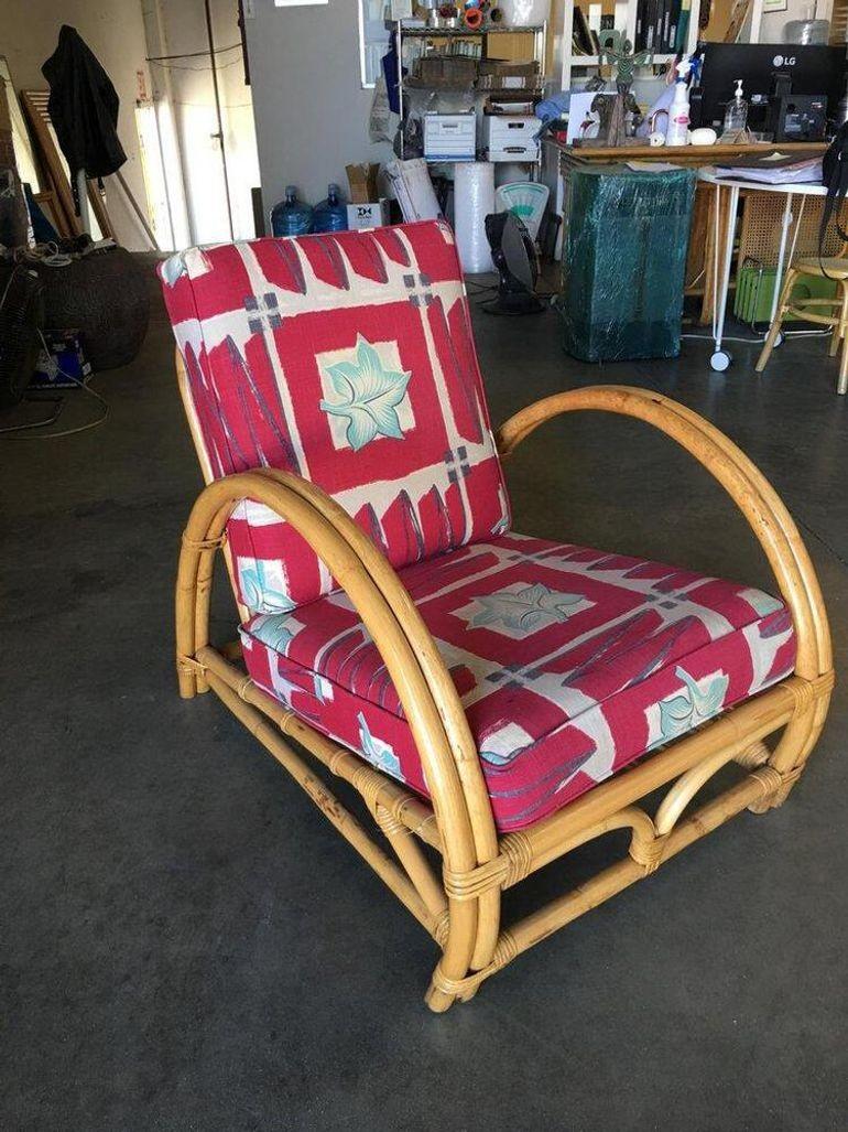 Arche restaurée Chaise longue de luxe en rotin avec coussins en tissu d'écorce Excellent état - En vente à Van Nuys, CA