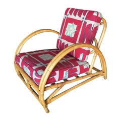 Chaise longue en rotin Arch Deluxe restaurée à deux bandes avec coussins à motifs