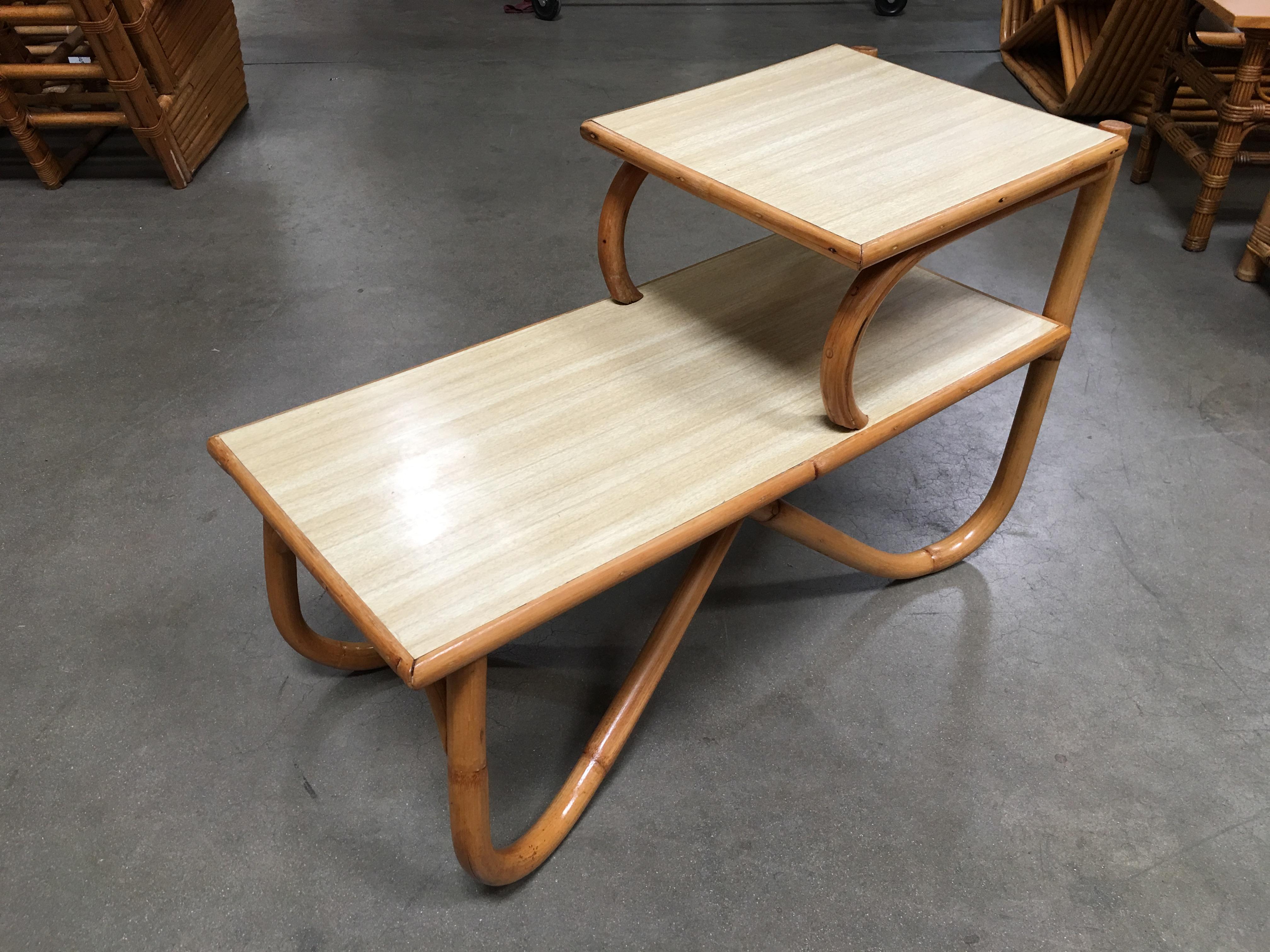 Restored Arch Leg Rattan Side Table with Two-Tier Formica Tops 3