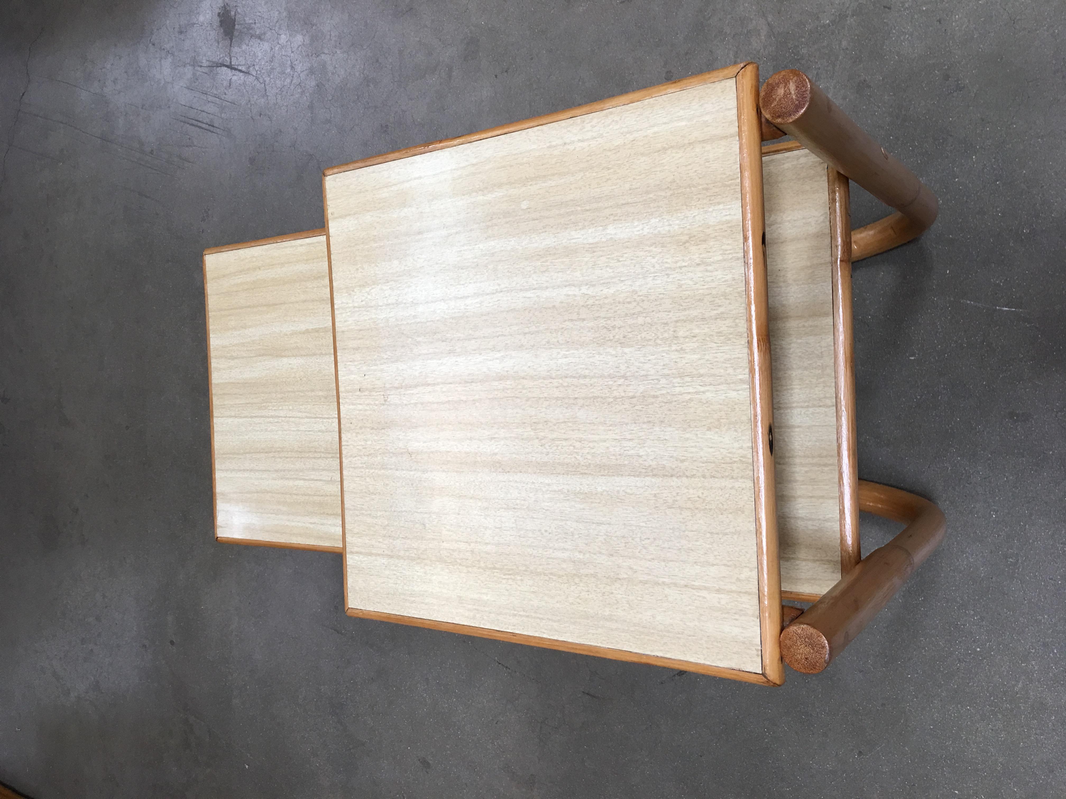 Mid-20th Century Restored Arch Leg Rattan Side Table with Two-Tier Formica Tops