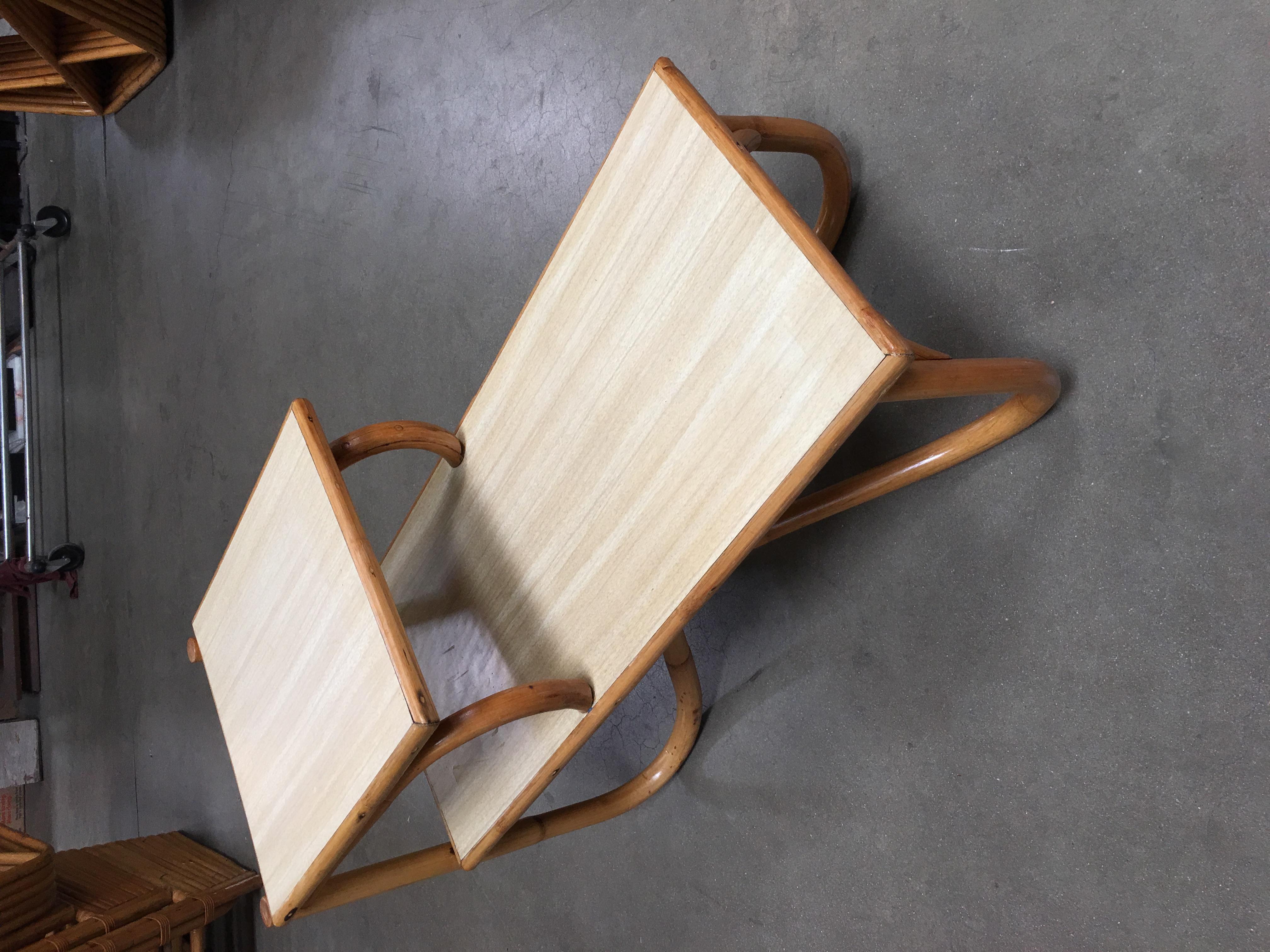 Restored Arch Leg Rattan Side Table with Two-Tier Formica Tops 1