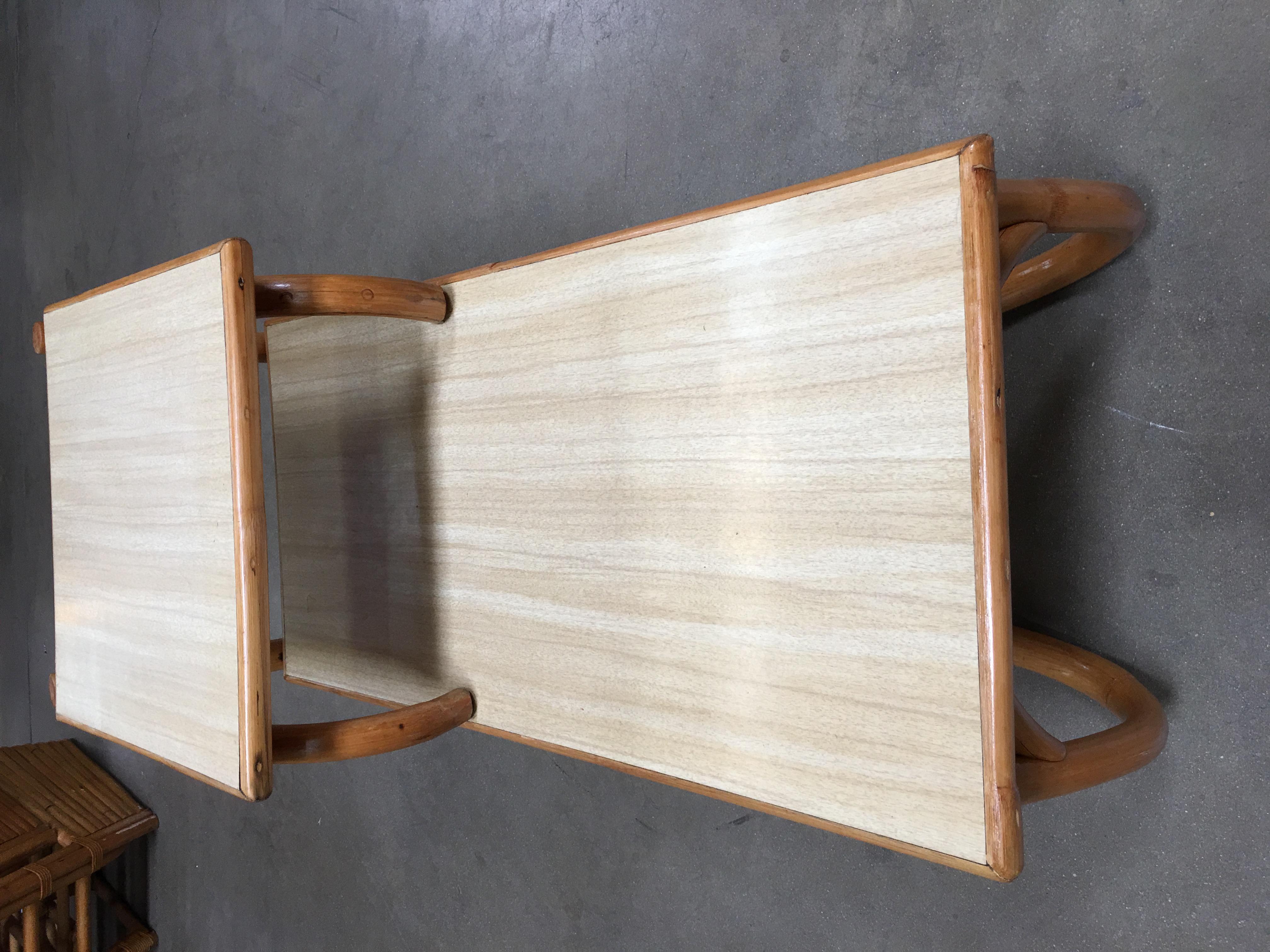 Restored Arch Leg Rattan Side Table with Two-Tier Formica Tops 2