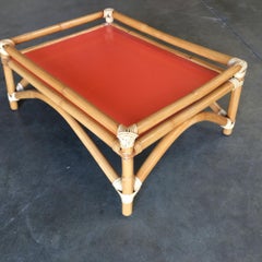 Restored Arched Rattan Ottoman Stool with Fenced Top