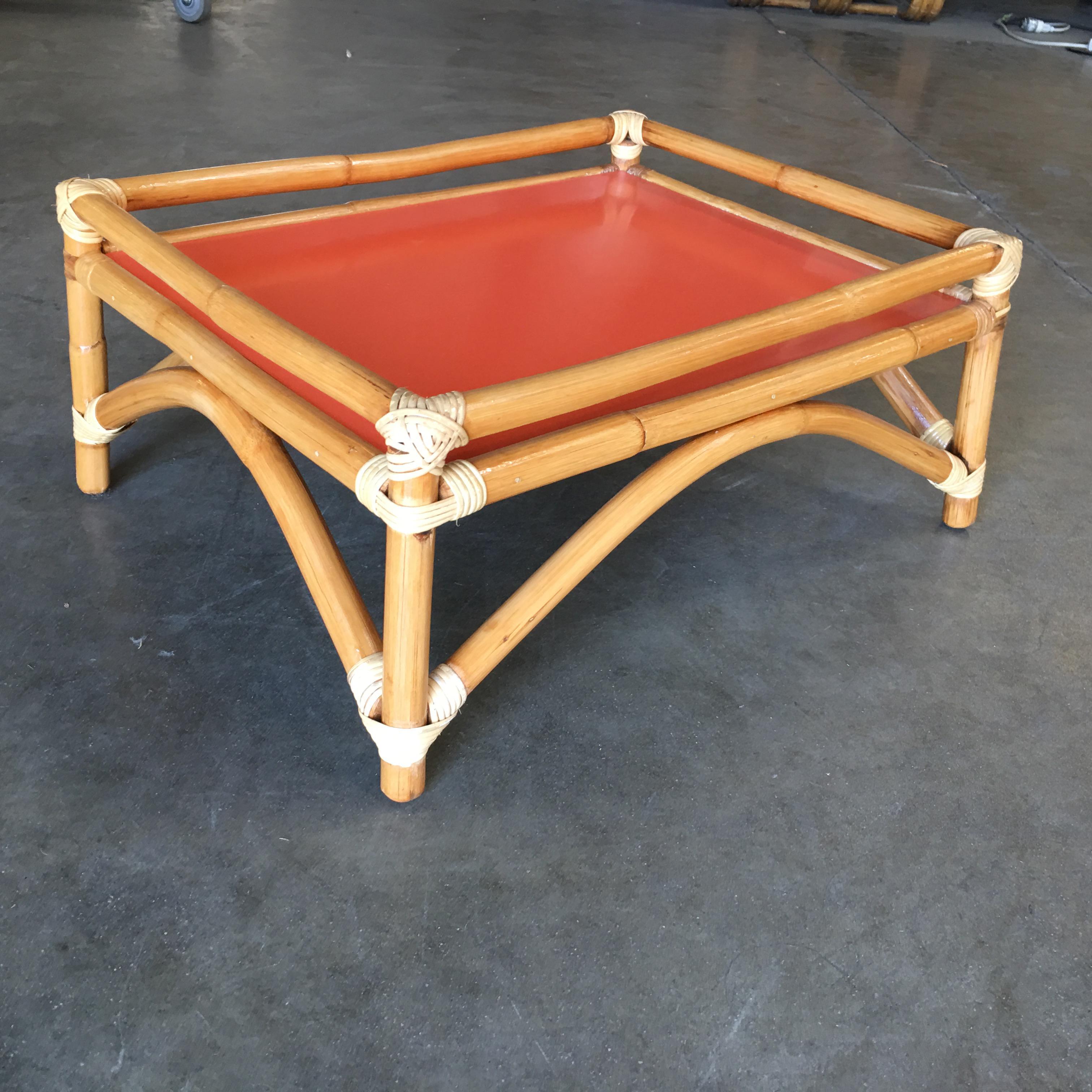 American Restored Arched Rattan Ottoman Stool with Fenced Top