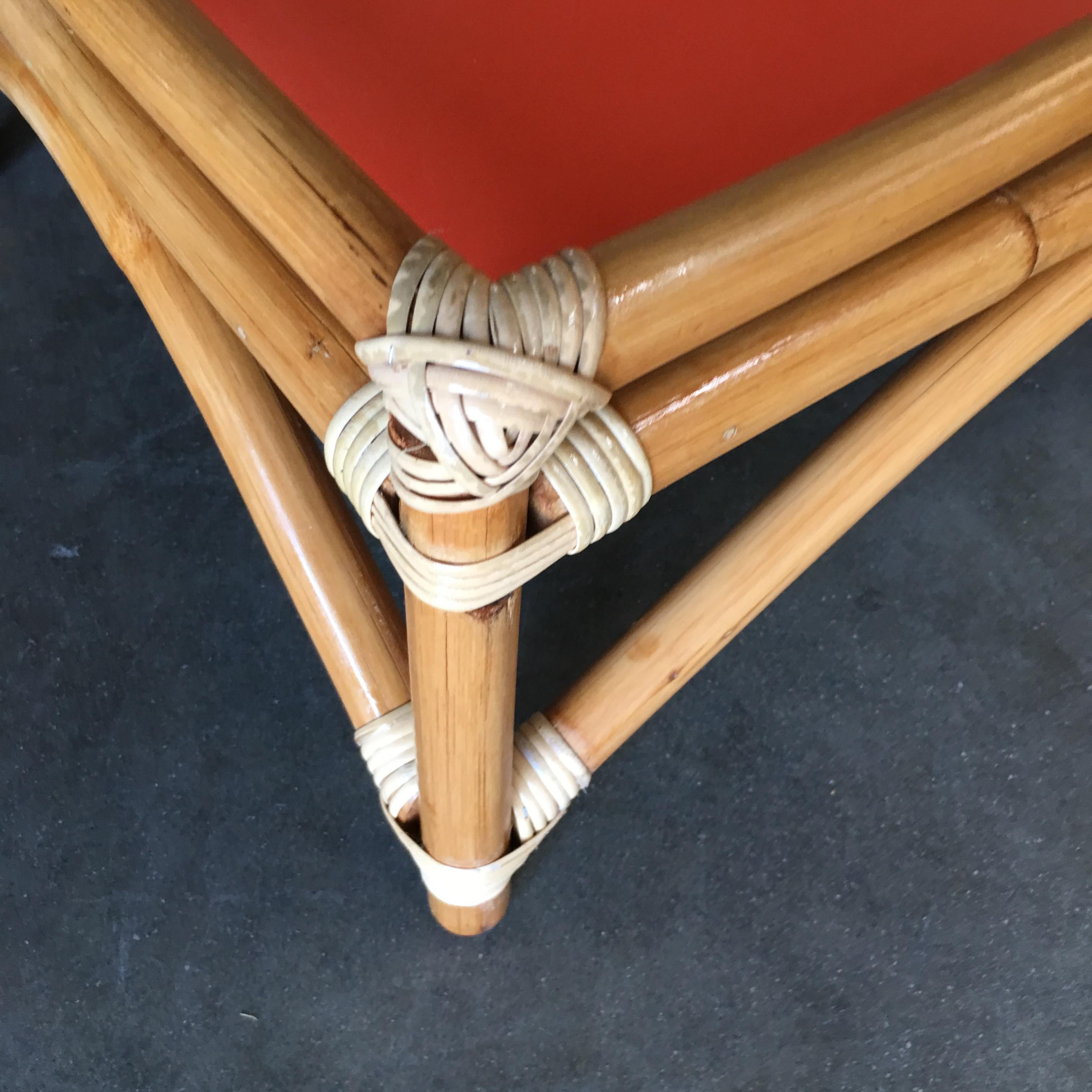 Restored Arched Rattan Ottoman Stool with Fenced Top In Excellent Condition In Van Nuys, CA