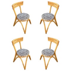 Vintage Restored Arched "Zig -Zag" Leg Rattan Dining Chair, Set of Four