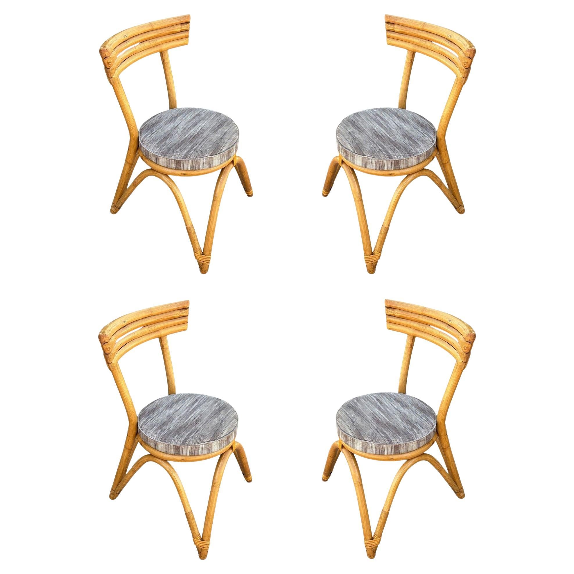 Restored Arched "Zig -Zag" Leg Rattan Dining Chair, Set of Four For Sale
