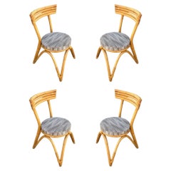 Restored Arched "Zig -Zag" Leg Rattan Dining Chair, Set of Four