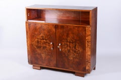 Antique Restored Ard Deco Commode, Walnut, Glass, Revived Polish, Czech, 1920s