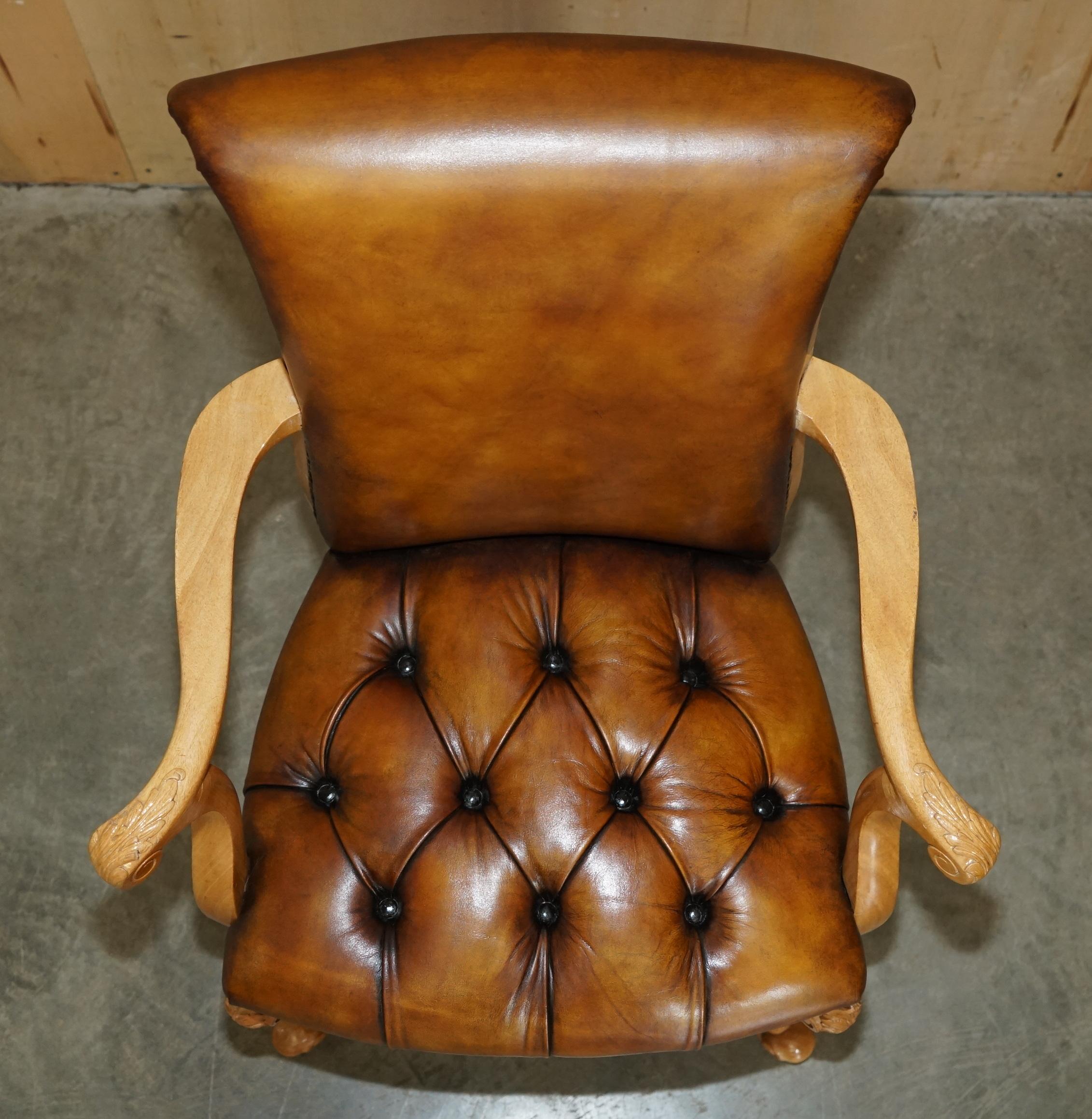 Anglais Chemise d'appoint ART déco rénovée des années 1920, en cuir marron brossé BURR WALNUT en vente