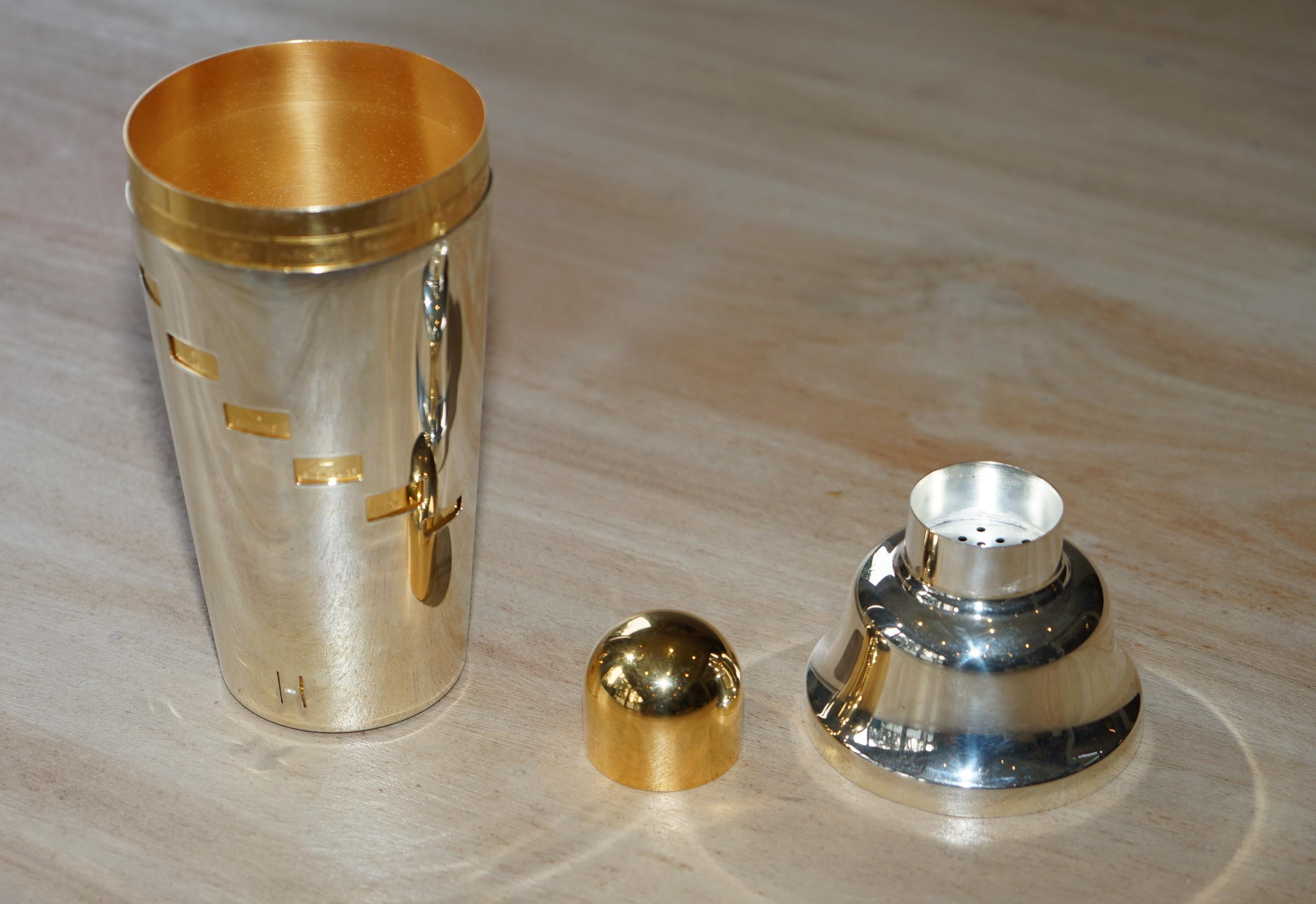 American Restored Art Deco 1930's Napier Usa Silver Gold Gilt Tells-u-How Cocktail Shaker