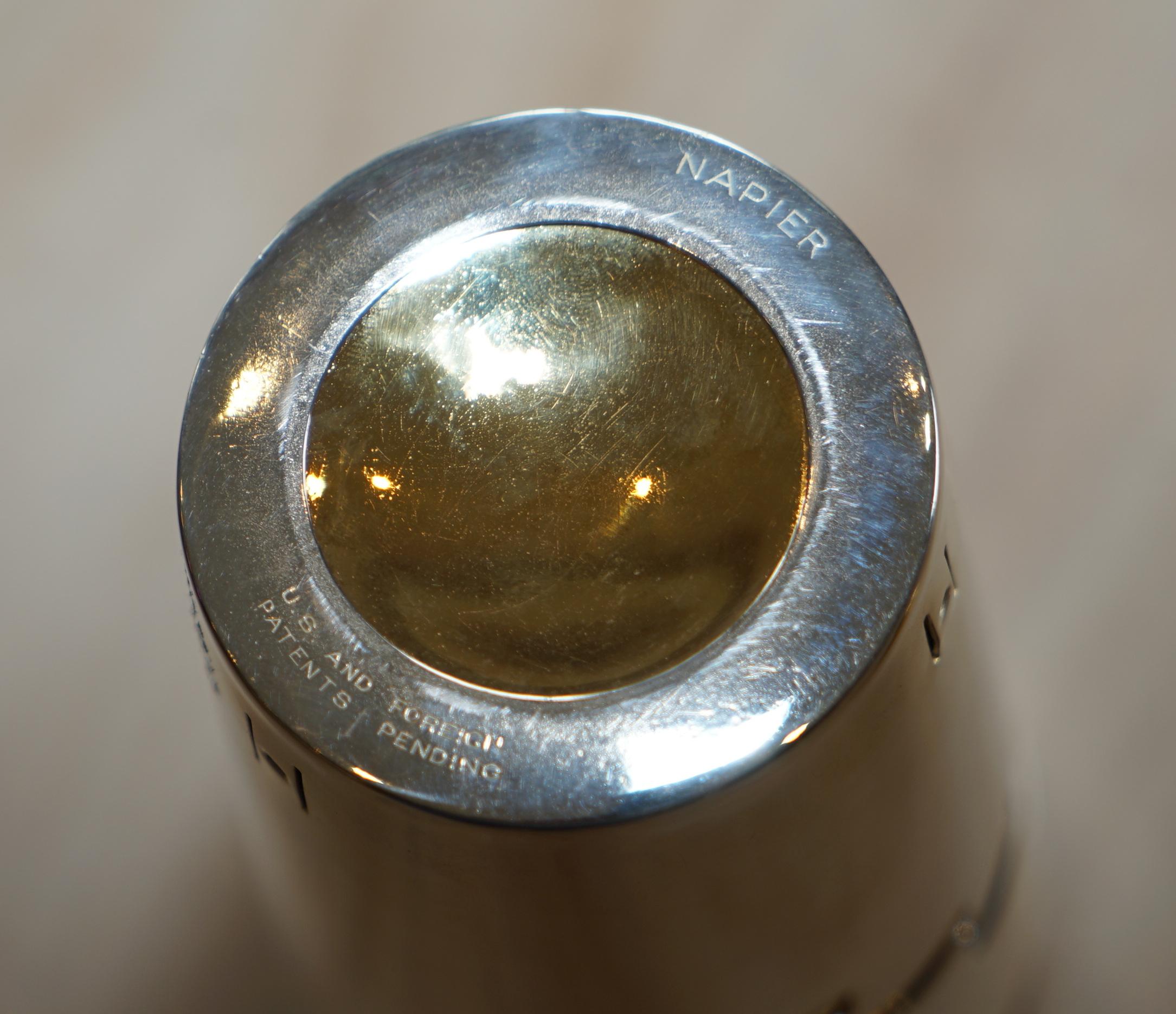 Hand-Crafted Restored Art Deco 1930's Napier Usa Silver Gold Gilt Tells-u-How Cocktail Shaker