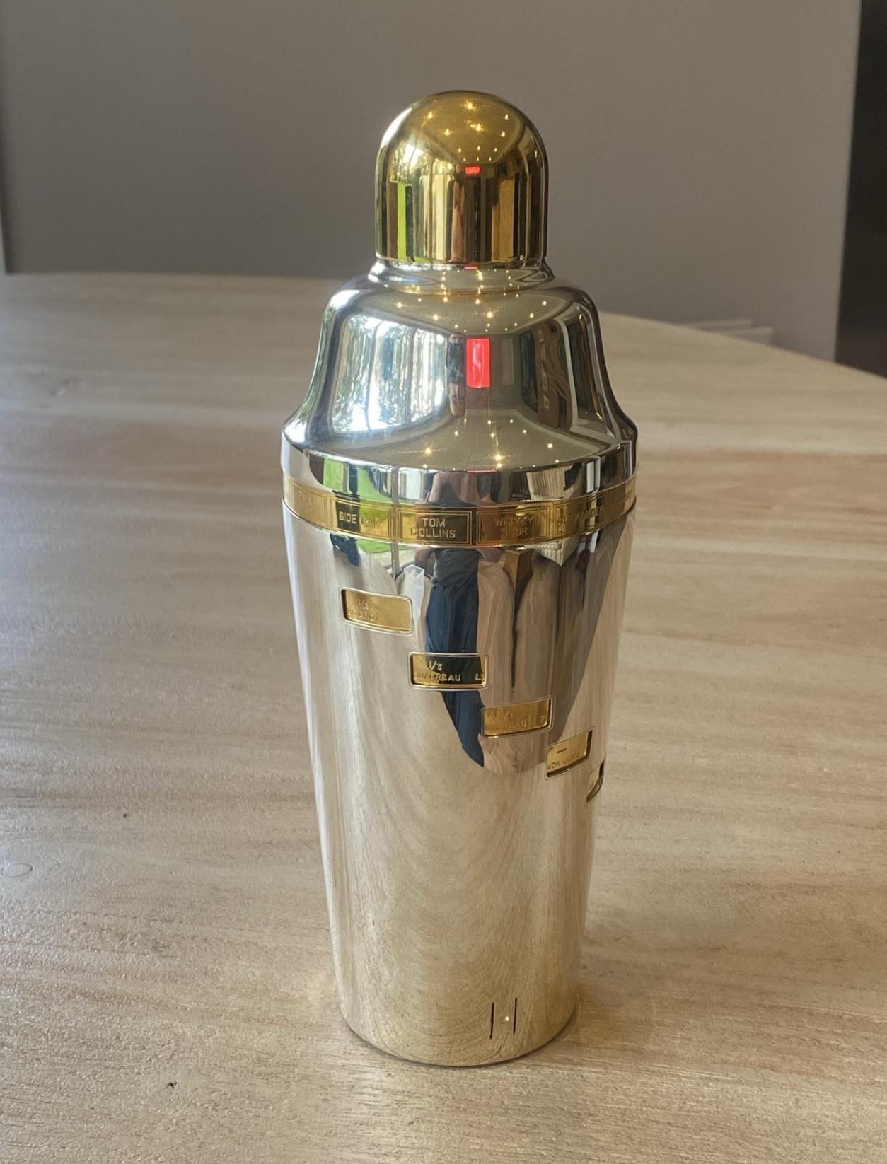 Mid-20th Century Restored Art Deco 1930's Napier Usa Silver Gold Gilt Tells-u-How Cocktail Shaker