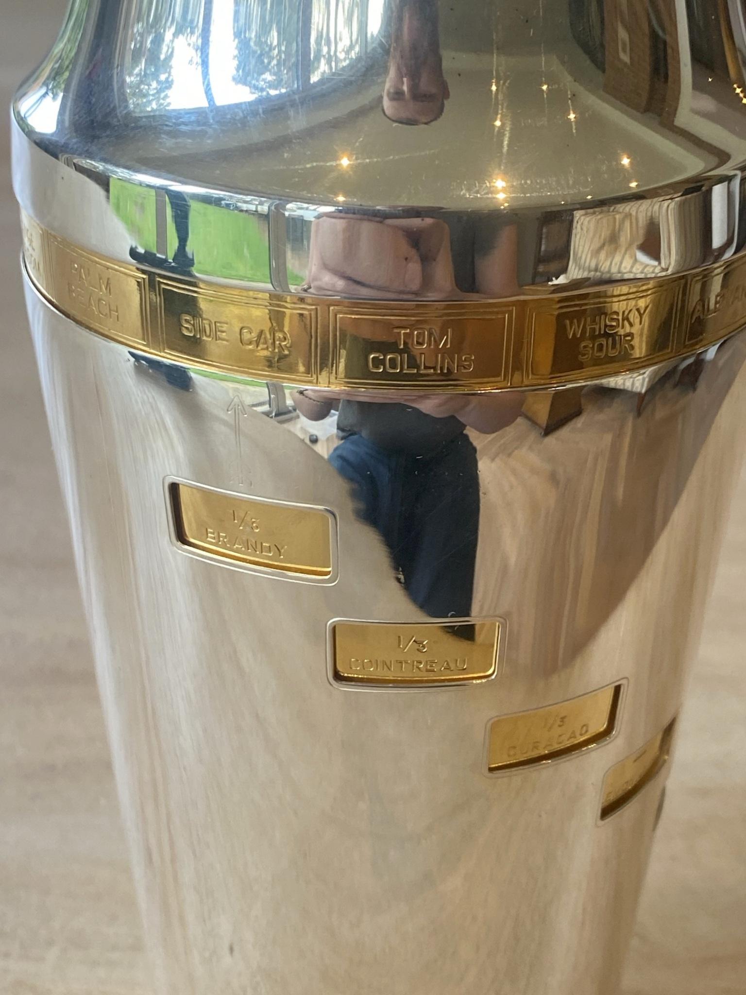 Mid-20th Century Restored Art Deco 1930's Napier Usa Silver Gold Gilt Tells-u-How Cocktail Shaker