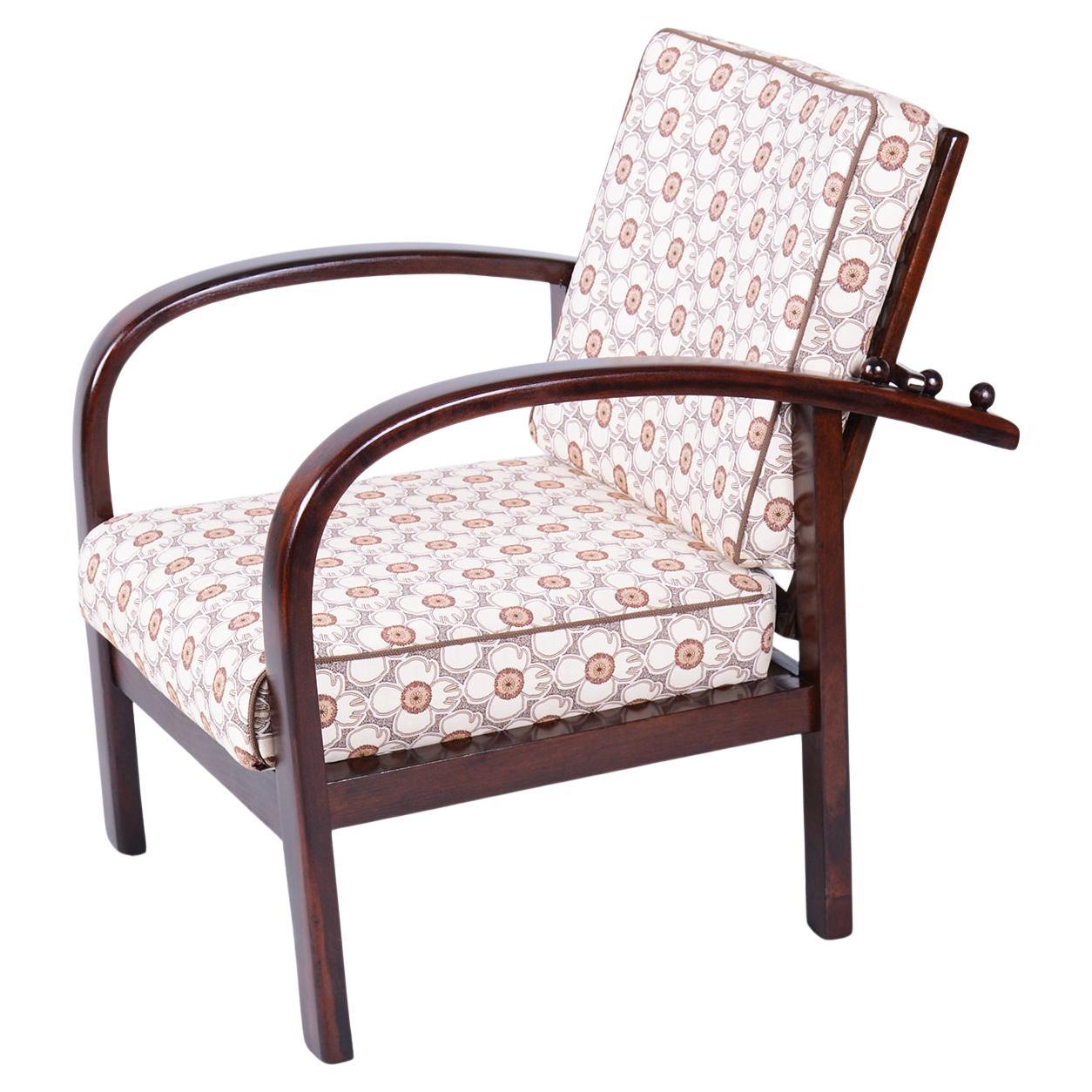 Restored Art Deco Adjustable Armchair, by Thonet, Beech, Polished, Czech, 1920s For Sale