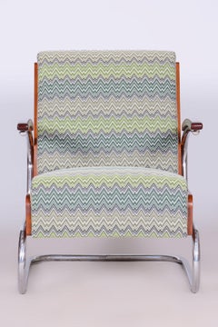 Restaurierter Art-Déco-Sessel, Buche, Spruce, Nussbaum, Nusbaum, Chrom, Tschechisch, 1930er Jahre