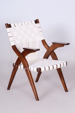 Fauteuil Art Déco restauré, par Jan Vaněk, Oak Oak, Cotton, Czech, 1940s