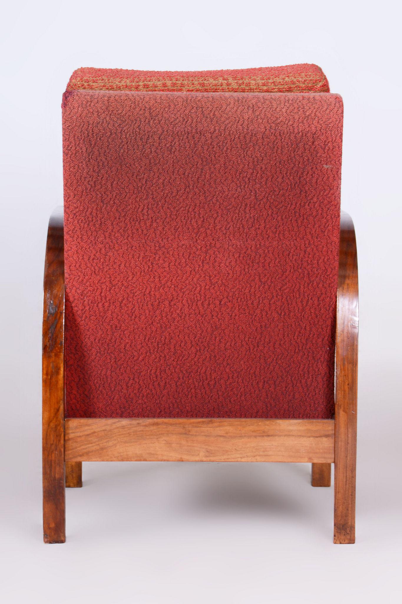Restored Art Deco Armchair, Original Upholstery, Walnut, Veneer, Czech, 1930s For Sale 5