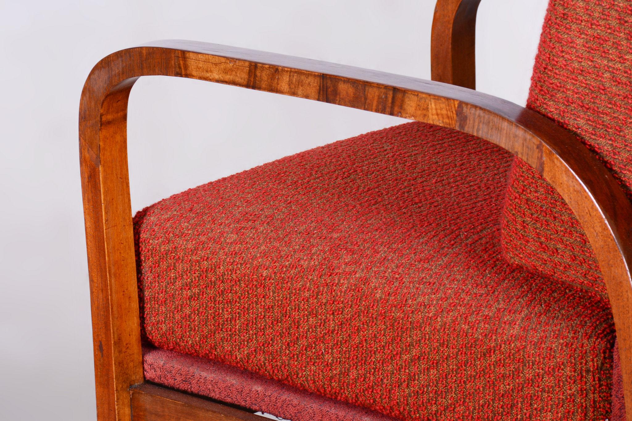 Restored Art Deco Armchair, Original Upholstery, Walnut, Veneer, Czech, 1930s For Sale 4