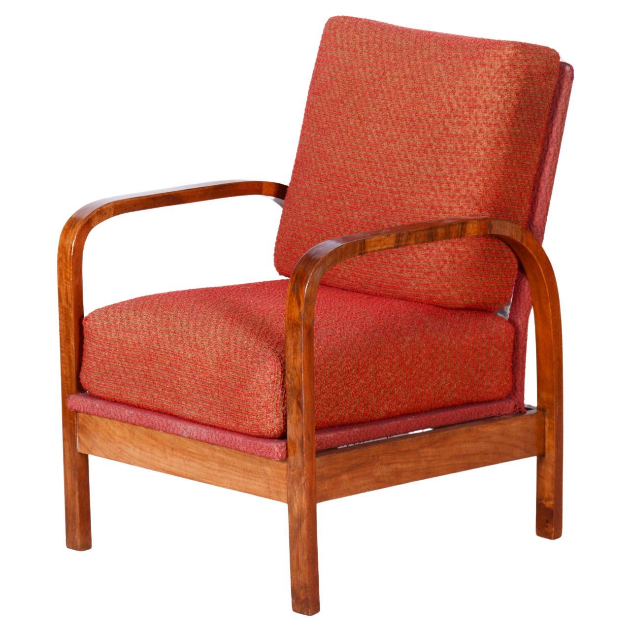 Restored Art Deco Armchair, Original Upholstery, Walnut, Veneer, Czech, 1930s For Sale