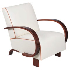 Poltrona Art Déco restaurata, noce, pelle, finitura rinnovata, Repubblica Ceca, anni '30