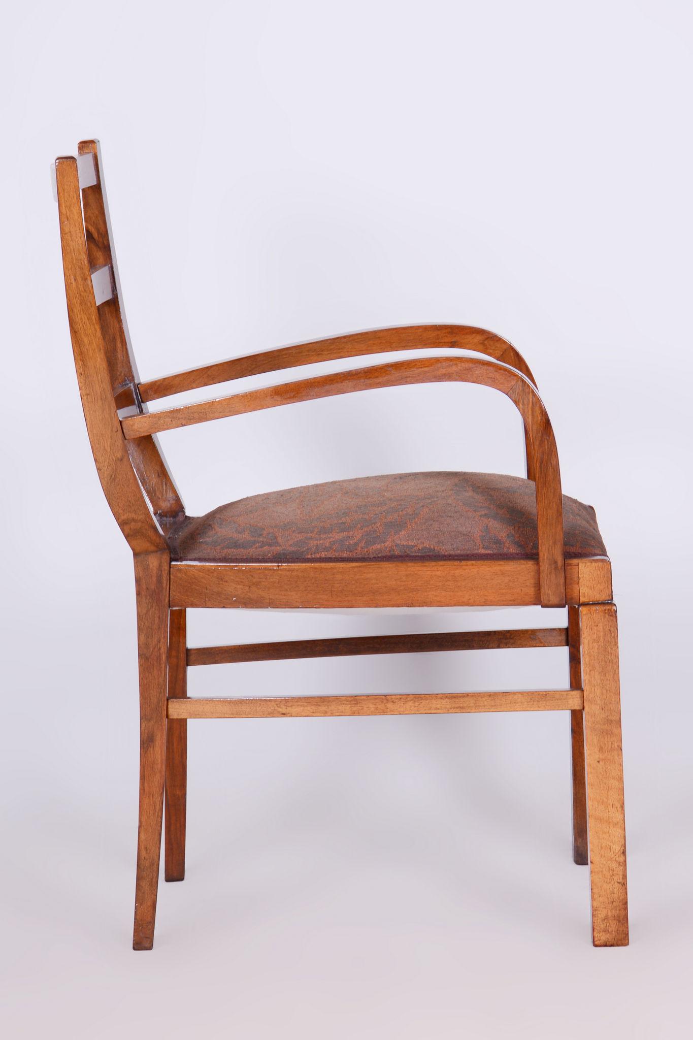 Restored Art Deco Armchair, Walnut, Original Upholstery, Czech, 1920s For Sale 3