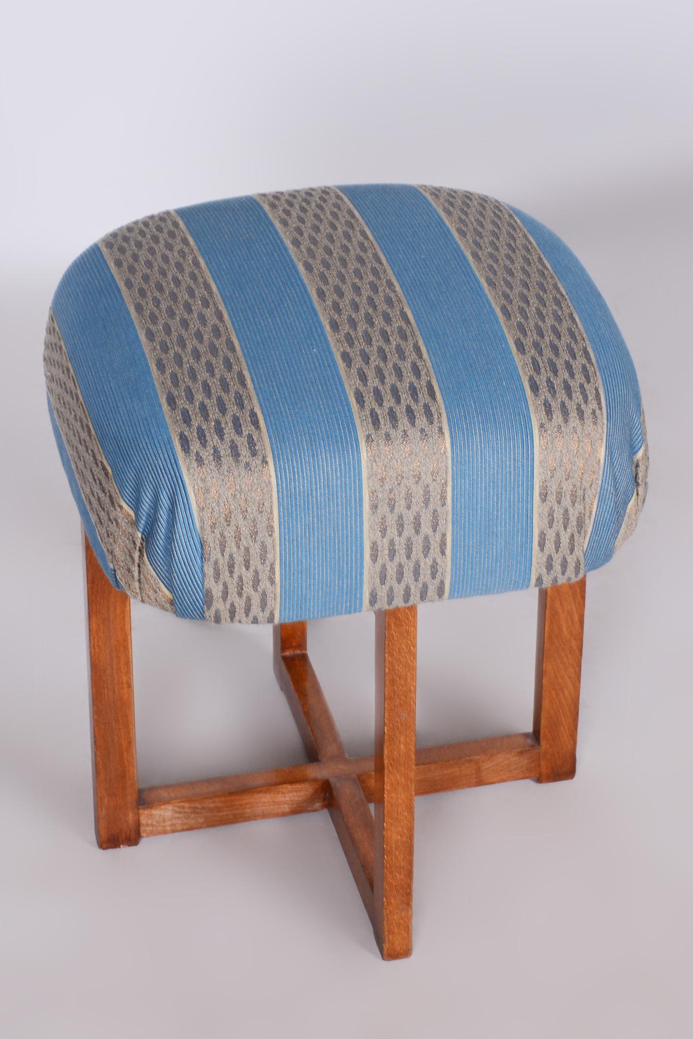 Mid-20th Century Restored Art Deco Beech Stool, New Upholstery, Revived Polish, Czechia, 1930s For Sale