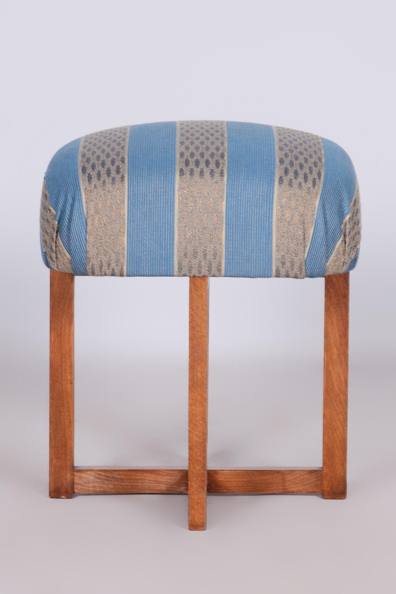 Fabric Restored Art Deco Beech Stool, New Upholstery, Revived Polish, Czechia, 1930s For Sale