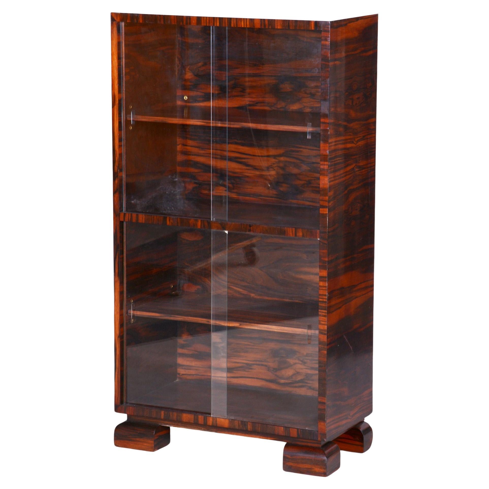 Restored Art Deco Bookcase, by Oldřich Liška, Macassar, Glass, Czech, 1930s