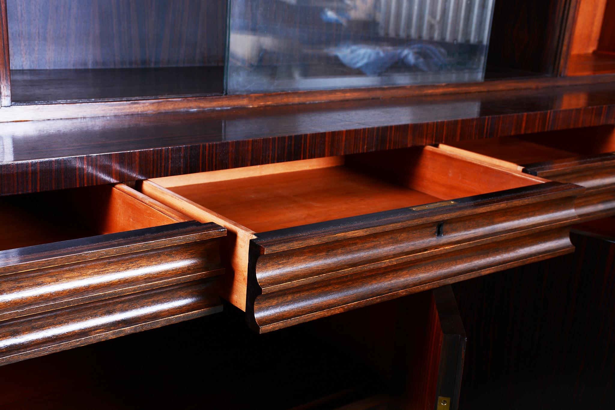 Restauriertes Art Deco Bücherregal, Eiche, Makassar-Ebenholz, poliert, Frankreich, 1920er Jahre im Angebot 3