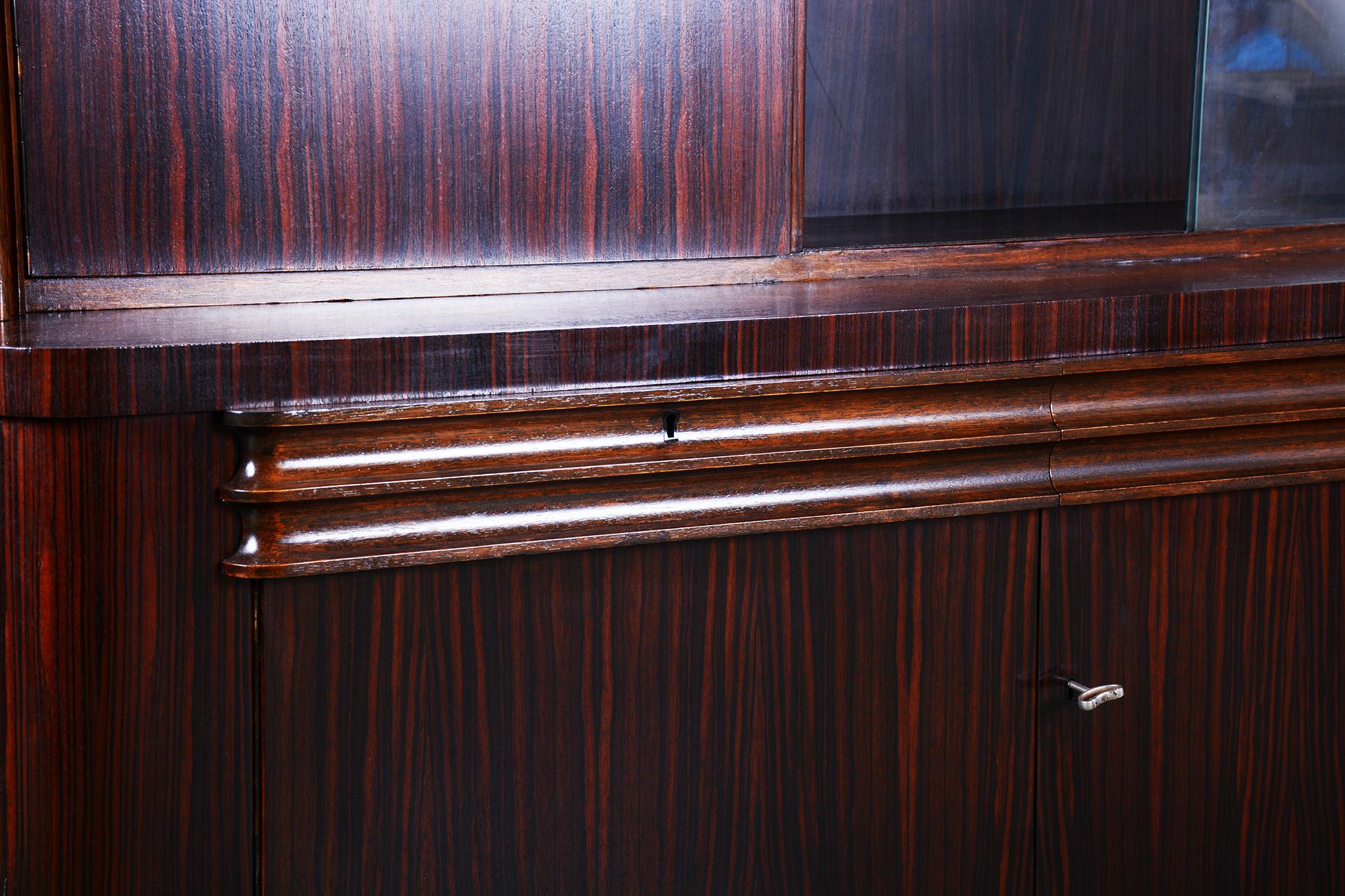 Restauriertes Art Deco Bücherregal, Eiche, Makassar-Ebenholz, poliert, Frankreich, 1920er Jahre (Frühes 20. Jahrhundert) im Angebot