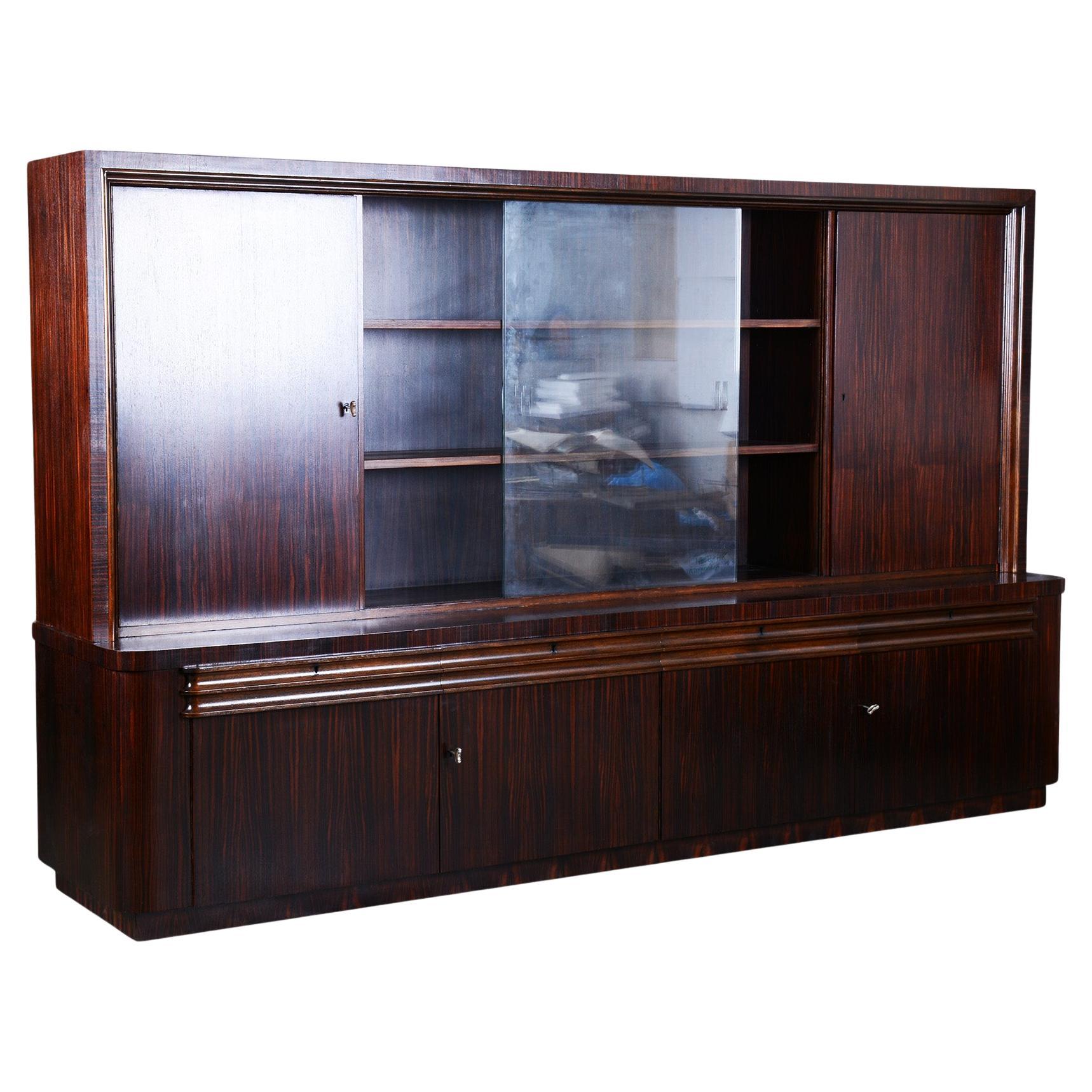 Libreria Art Deco restaurata, Oak, Ebano Macassar, Lucido, Francia, anni 
20