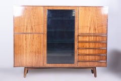 Restored Art Deco Bookcase Sideboard, Walnut, Revived Polish, Czech, 1920s