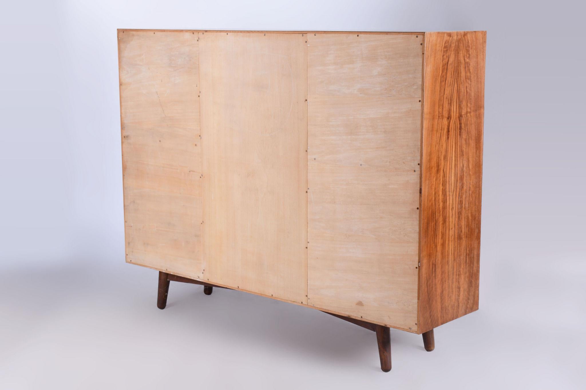 Restored Art Deco Bookcase Sideboard, Walnut, Revived Polish, Czech, 1920s For Sale 15