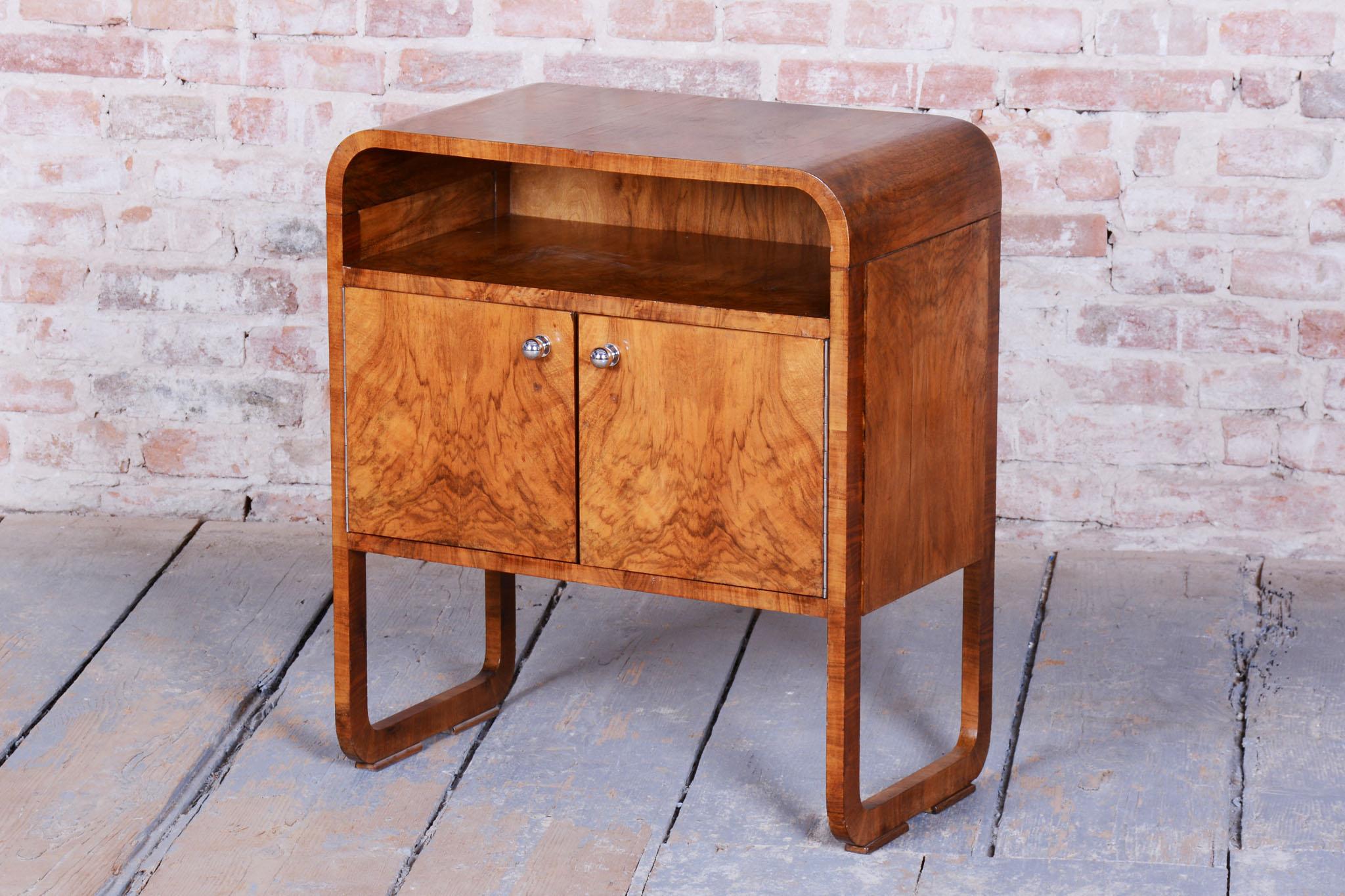 Early 20th Century Restored Art Deco Cabinet, Walnut, Veneer, Revived Polish, Czech, 1920s For Sale