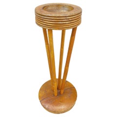 Restored Art Deco Carved Koa Wood and Rattan Smoke Ashtray Stand