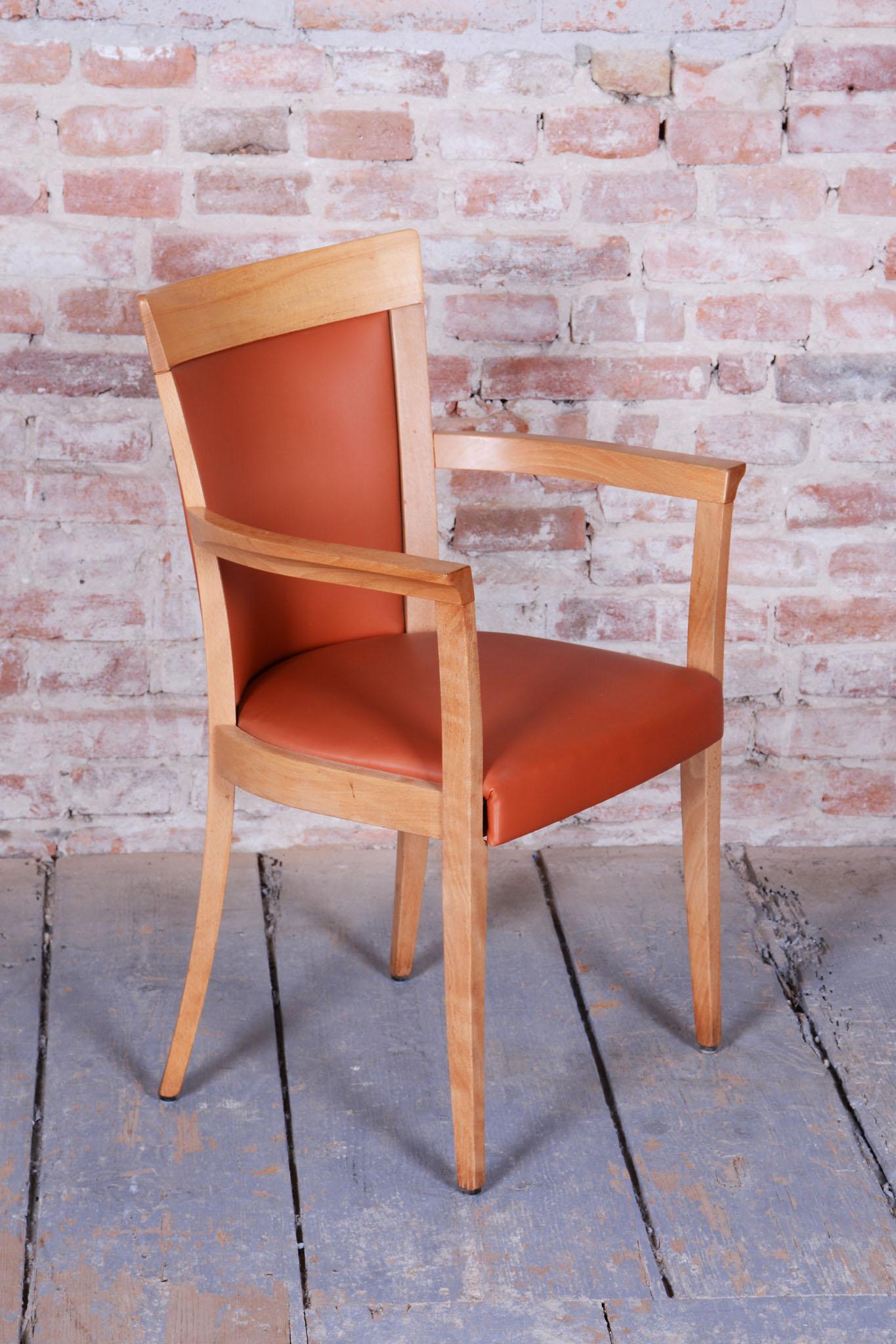 Silla Art Decó Restaurada, Haya, Polipiel, Retapizada, Italia, Años 80 Italiano en venta