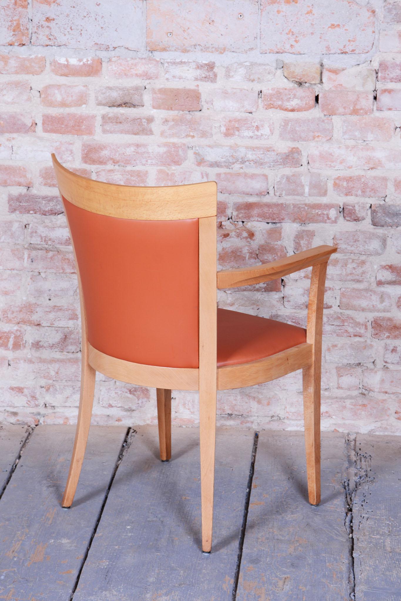 Silla Art Decó Restaurada, Haya, Polipiel, Retapizada, Italia, Años 80 en Bueno estado para la venta en Brandys nad Labem, Středočeský kraj