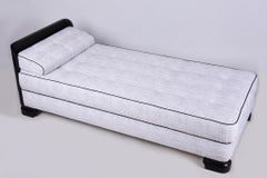 Restored Art Deco Chaise Lounge, Oak, Spruce, Reupholstered, Czech, 1930s