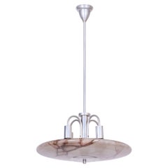 Restaurierter Art-déco-Kronleuchter, Aluminium, marmoriertes Glas, neu verkabelt, tschechisch, 1940er Jahre