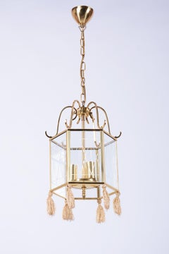 Restored Art Deco Chandelier, Brass, Glass, Rewired, Sweden, 1940s