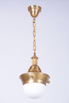 Restored Art Deco Chandelier, by P. Behrens, Brass, Milk Glass, Germany, 1910s