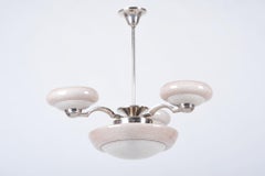 Restored Art Deco Chandelier, Chrome-Plated Steel, Marble Glass, Czech, 1920s
