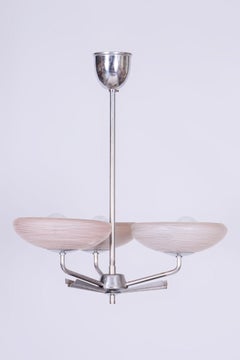 Restored Art Deco Chandelier, Chrome-Plated Steel, Marble Glass, Czech, 1920s