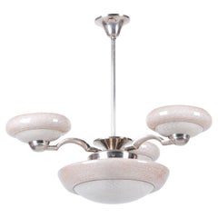 Restored Art Deco Chandelier, Chrome-Plated Steel, Marble Glass, Czech, 1920s