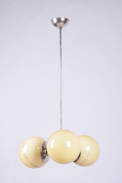 Restored Art Deco Chandelier, Chrome-Plated Steel, Marble Glass, Czech, 1930s