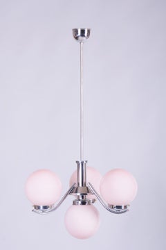 Restored Art Deco Chandelier, Chrome-Plated Steel, Opal Glass, Czech, 1920s